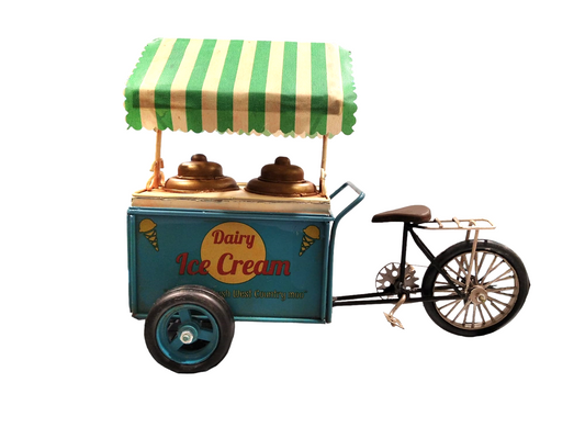 Modellino in latta dipinta "Bicicletta con carretto gelati"