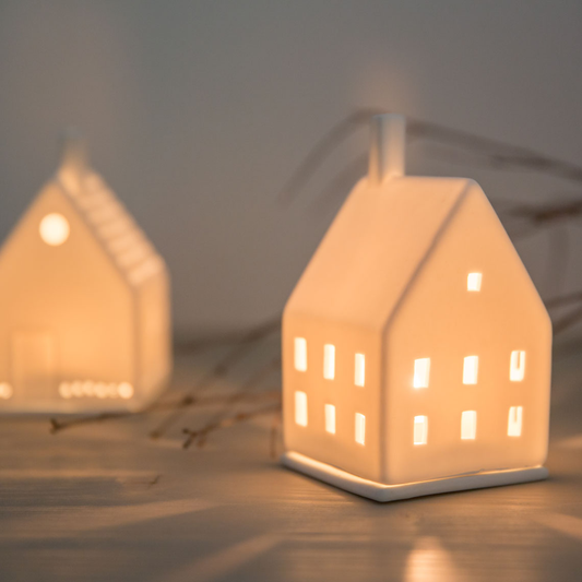 Decorazione in ceramica "Casetta porta tea light"