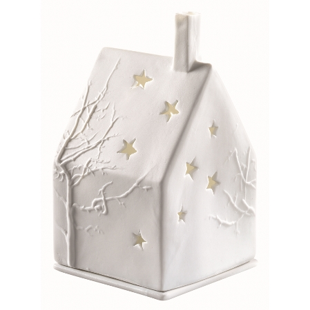Decorazione in ceramica porta tea light "Casetta Albero"