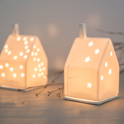 Decorazione in ceramica porta tea light "Casetta Albero"