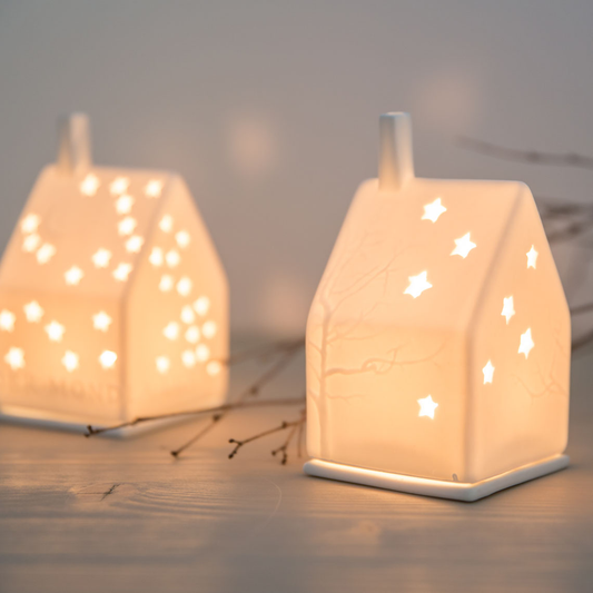 Decorazione in ceramica porta tea light "Casetta Albero"