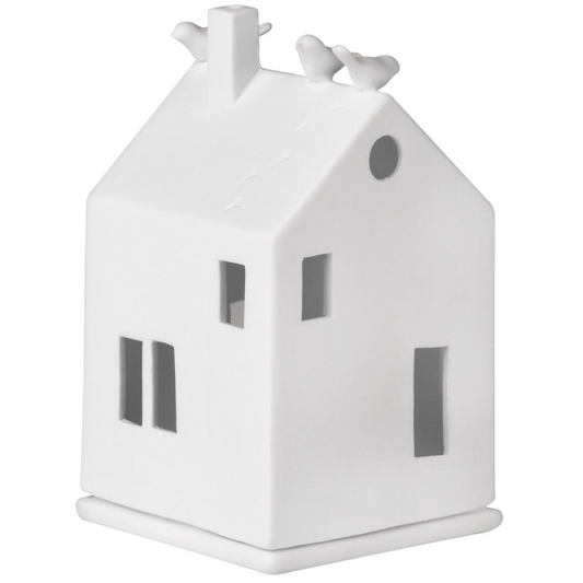 Decorazione in ceramica porta tea light "Casetta Uccellini"