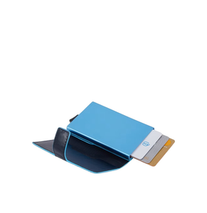 Porta carte di credito in pelle e metallo con RFID Bluesquare blu