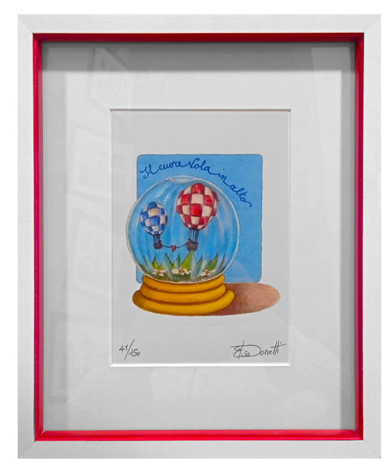 Grafica incorniciata di Elisa Donetti "Il cuore vola in alto"
