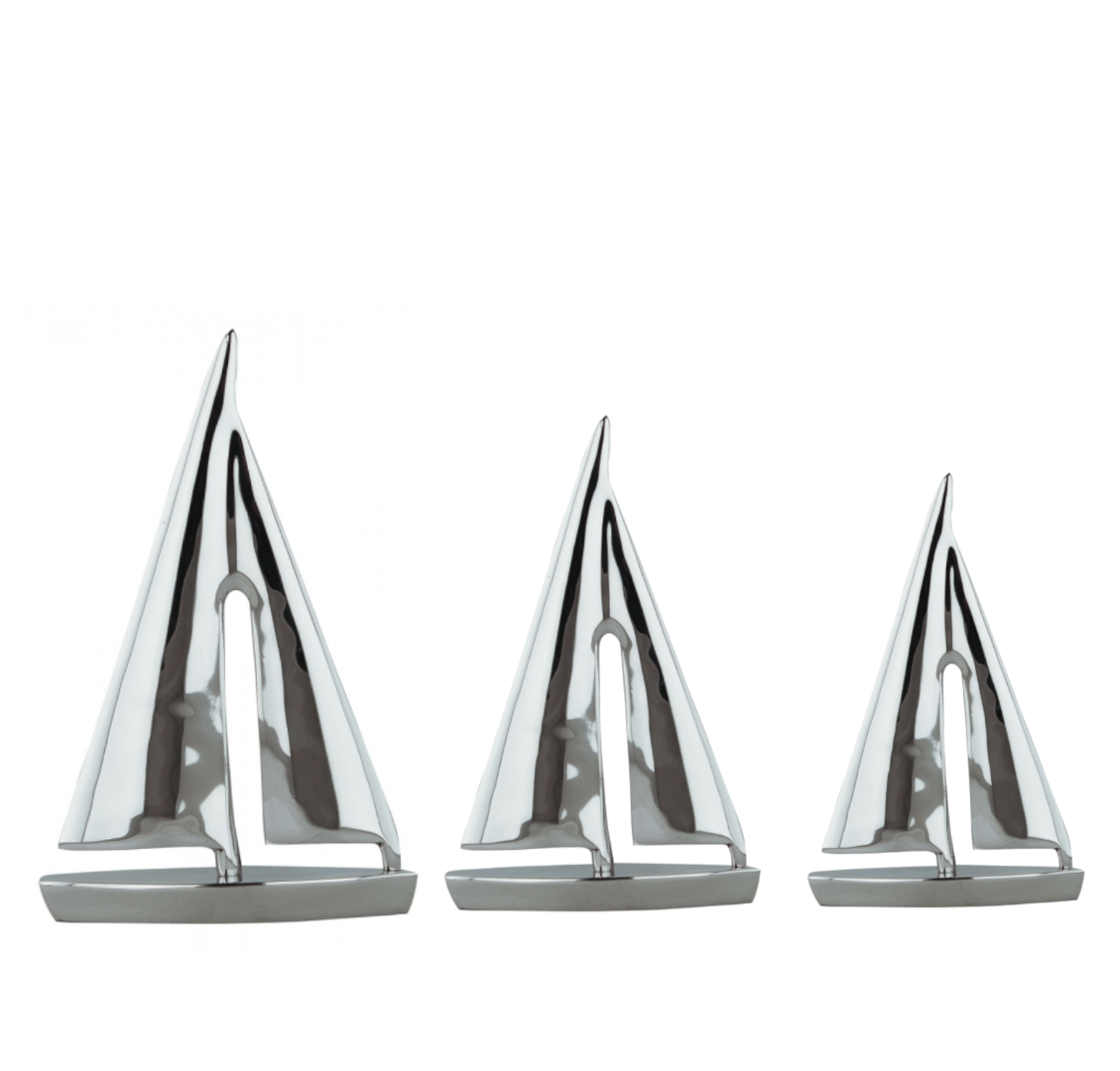 Scultura Barca a vela in alluminio lucidato