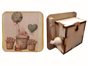 Carillon in legno portafoto con decoro "Coniglietto con palloncini" Picà