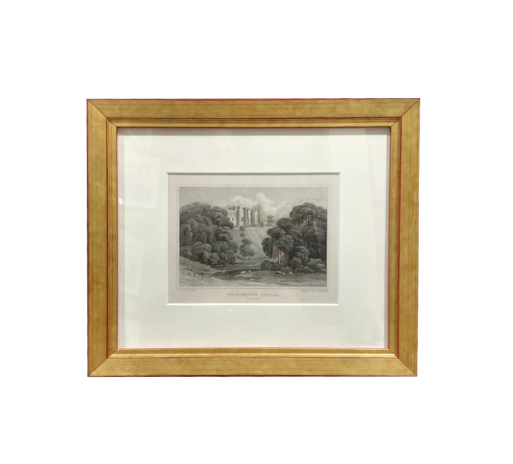 Incisione su acciaio del 1829 "Brancepeth Castle" da "Seats, mansions, castles and co., of noblemen. gentlemen and co, in England, Wales, Scotland and Ireland"