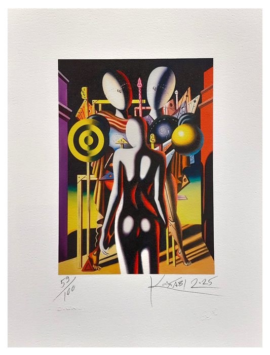 Grafica di Mark Kostabi:"Incontro Metafisico"