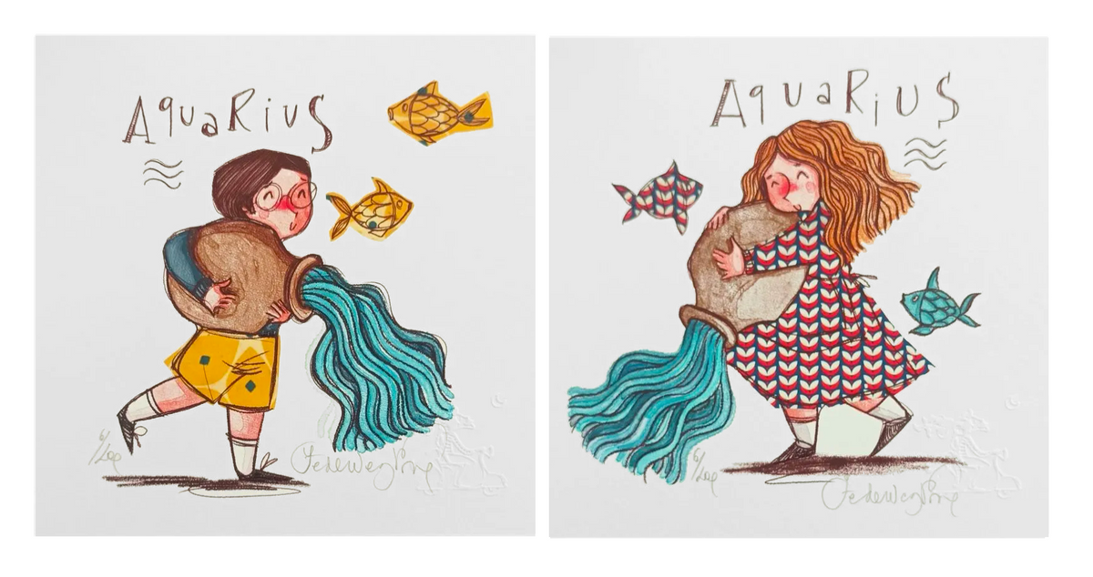 Grafica di Federica Porro "Acquario" (lui/lei)