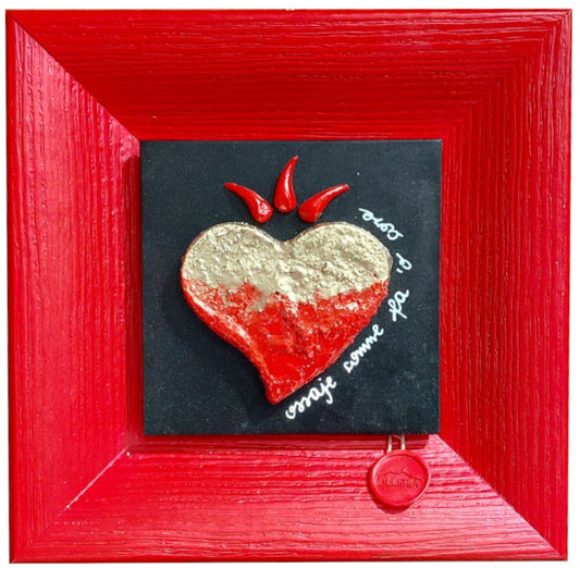 Quadro scultoreo in pietra con cornice deluxe in legno "Le frasi del cuore: Stu core t'appartene" Alleria