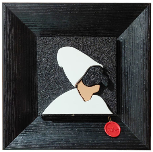 Quadro scultoreo in pietra con cornice in legno "Pulcinella" Alleria