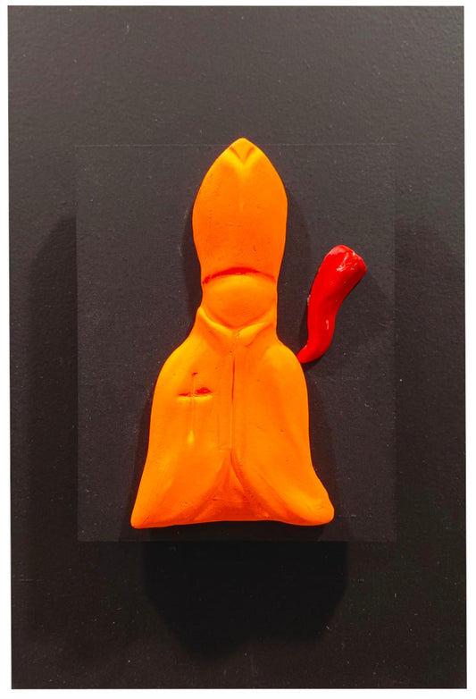 Quadro scultoreo in terracotta e legno "Pop Corn: San Gennaro" PupazzAria