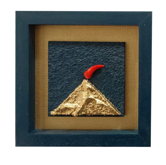 Quadretto scultoreo in pietra con cornice ottanio in legno "Contemporanea: Vesuvio" Alleria