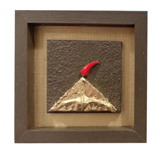 Quadretto scultoreo in pietra con cornice marrone in legno "Contemporanea: Vesuvio" Alleria