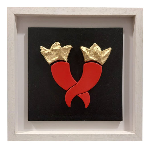 Quadro scultoreo in pietra con cornice in legno "Corni Intrecciati" Alleria