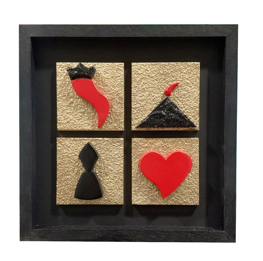 Quadro scultoreo in pietra con cornice in legno "Quattro elementi" Alleria