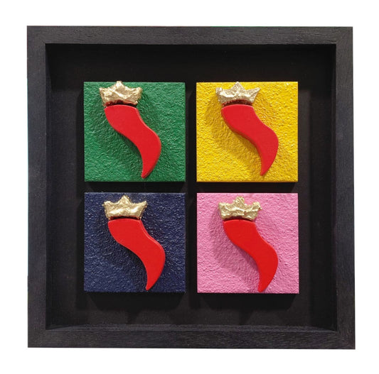 Quadro scultoreo in pietra con cornice in legno "Quattro elementi: Cornetti" Alleria