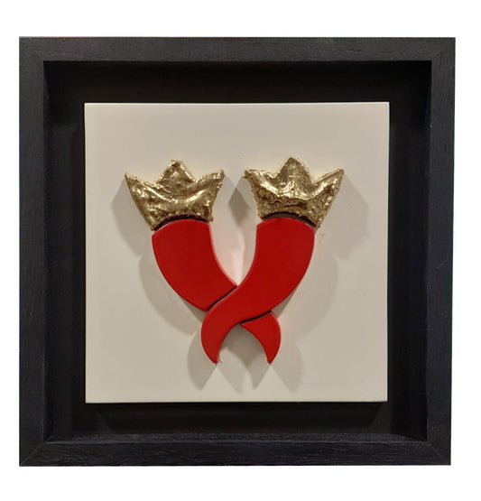 Quadro scultoreo in pietra con cornice in legno "Corni Intrecciati" Alleria