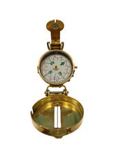 Carica l'immagine nel visualizzatore di Gallery, Bussola militare nautica con finitura lucida ottone e coperchio a cardine
