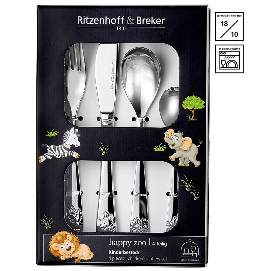 Set 4 posate bimbo “Happy Zoo” in acciaio inox