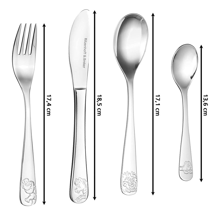 Set 4 posate bimbo “Happy Zoo” in acciaio inox