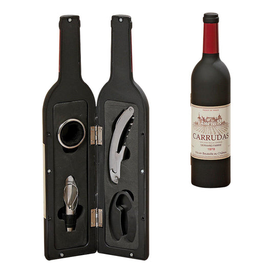 Set 4 pezzi per vino con cofanetto a forma di bottiglia