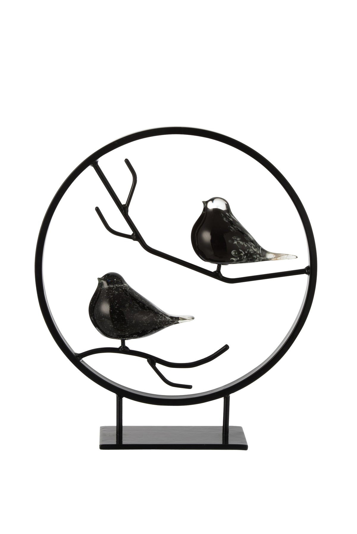 Scultura in vetro nero e metallo "Uccellini"