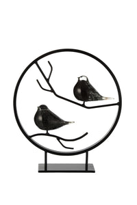 Scultura in vetro nero e metallo "Uccellini"