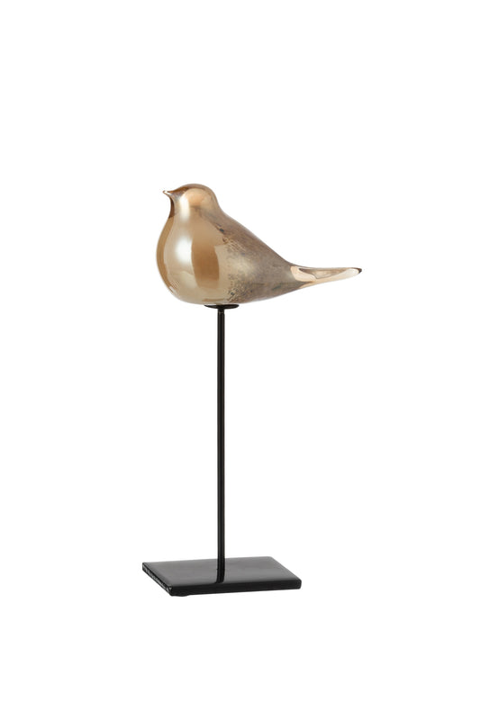 Scultura in vetro "Uccellino ambra" su piedistallo