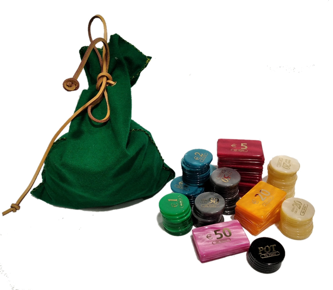 Kit da 130 fiches madreperlate con sacchetto 