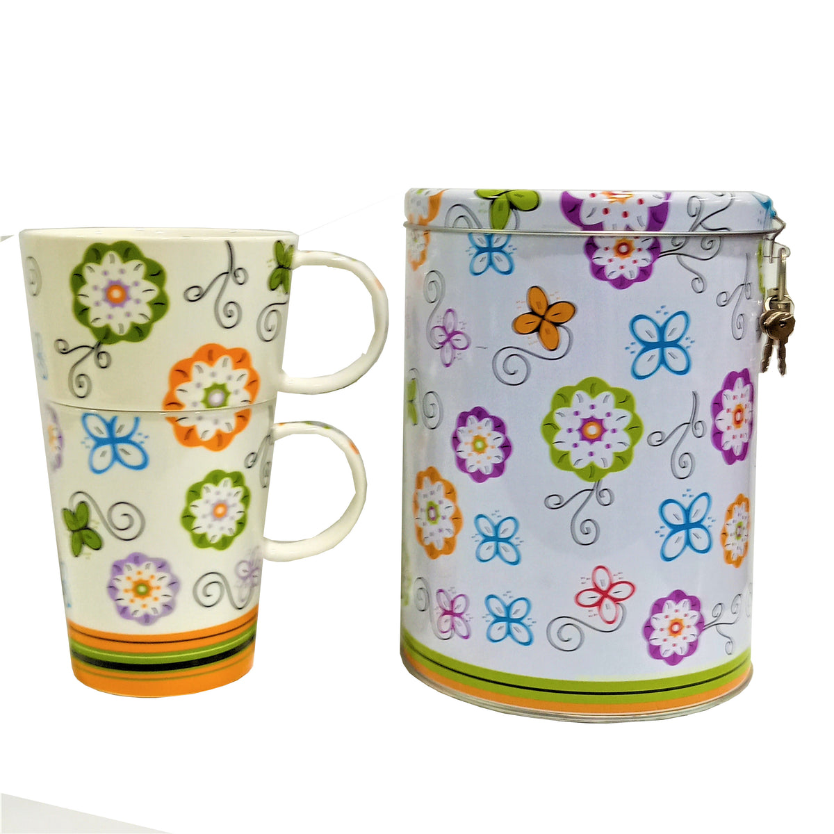 Set due tazze con scatola in latta