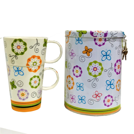 Set due tazze con scatola in latta