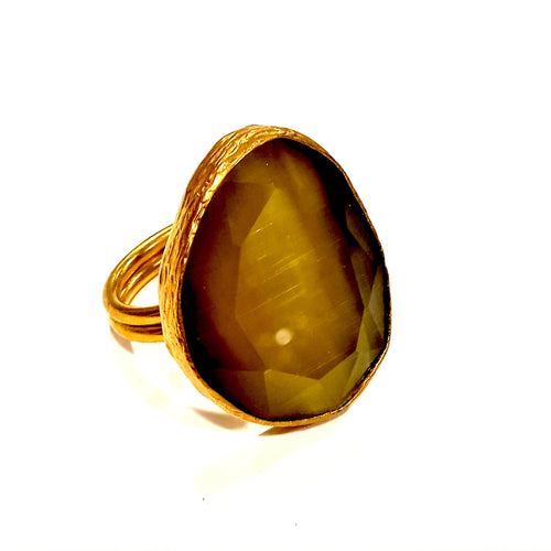 Anello ottone con pietra taglio goccia giallo