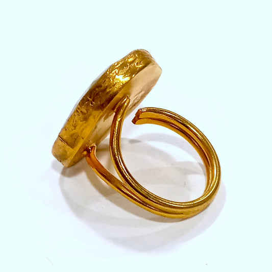 Anello ottone con pietra taglio goccia giallo 