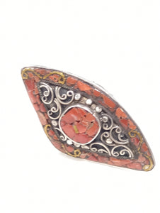 Anello in argento mosaico di pietre rosse