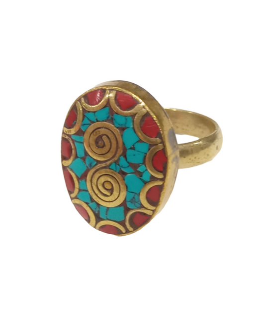 Anello in ottone con mosaico di pietre naturali