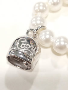 Anello elasticizzato con perline  e charms campanella di Capri in argento