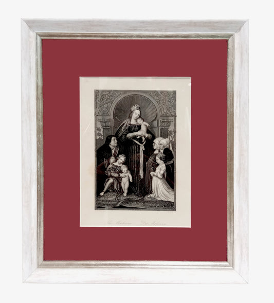 Incisione originale incorniciata "Raccolta dei dipinti reali della Galleria di Dresdra - Die Madonna"
