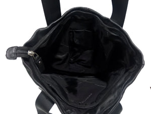 Shopping bag media in pelle nera Piquadro interno