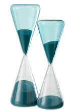 Carica l&#39;immagine nel visualizzatore di Gallery, Clessidra allungata in vetro con ampolla blu (disponibile in due dimensioni)
