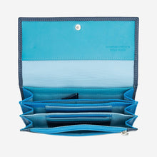Carica l&#39;immagine nel visualizzatore di Gallery, Portafoglio pochette a tre soffietti in pelle da donna Devon blu
