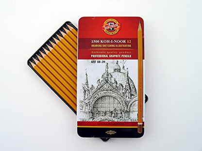 Astuccio in latta KOH-I-NOOR da 12 matite da 2H a 8B