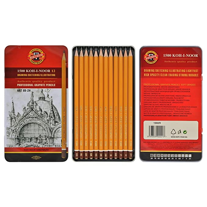 Astuccio in latta KOH-I-NOOR da 12 matite da 2H a 8B