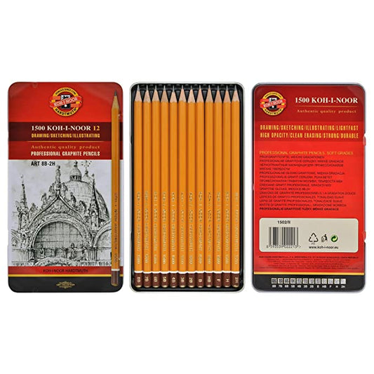 Astuccio in latta KOH-I-NOOR da 12 matite da 2H a 8B