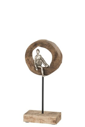 Scultura "Riflessione" in legno di mango e alluminio