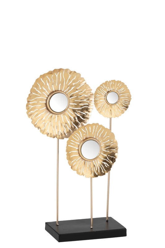 Scultura in metallo dorato con specchi "Fiori Circolari"