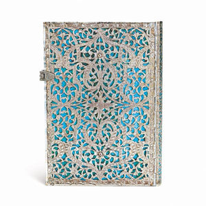 Quaderno doppio Midi a righe con copertina rigida "Blue Maya- Filigrana d'argento" Paperblanks