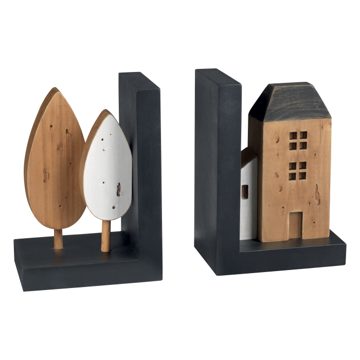 Coppia di fermalibri in legno "Paesaggio"