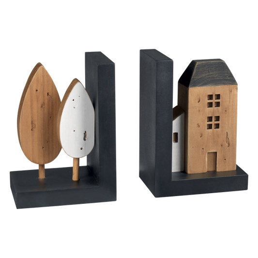 Coppia di fermalibri in legno "Paesaggio"