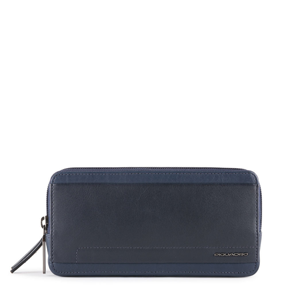Pochette da polso a tre cerniere in pelle Stationery Piquadro blu